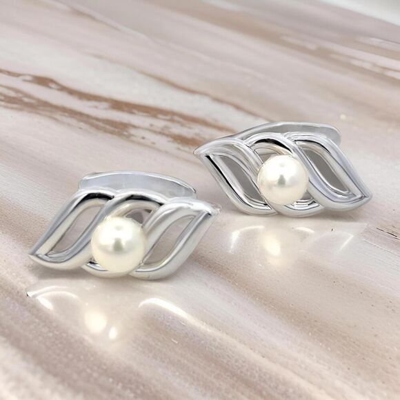Mikimoto Estate Akoya Pearl Mens Cufflinks 7 mm Silver M411 - Picture 10 of 10